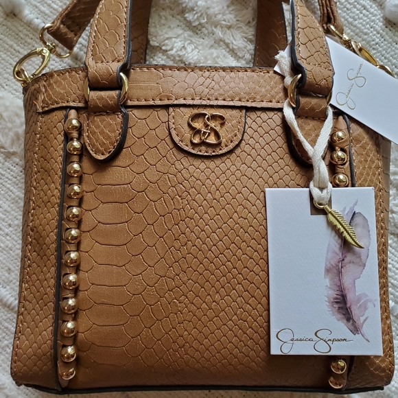 Jessica Simpson Tonal Python Pecan Gia Satchel Women Handbags Purse - Picture 6 of 16